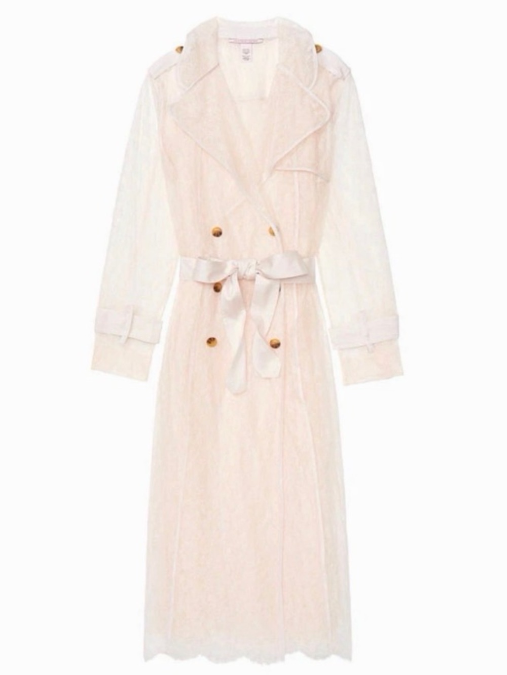 Victoria’s Secret All Full Lace Trench Coat Robe M/L Bridal Sheer Ivory